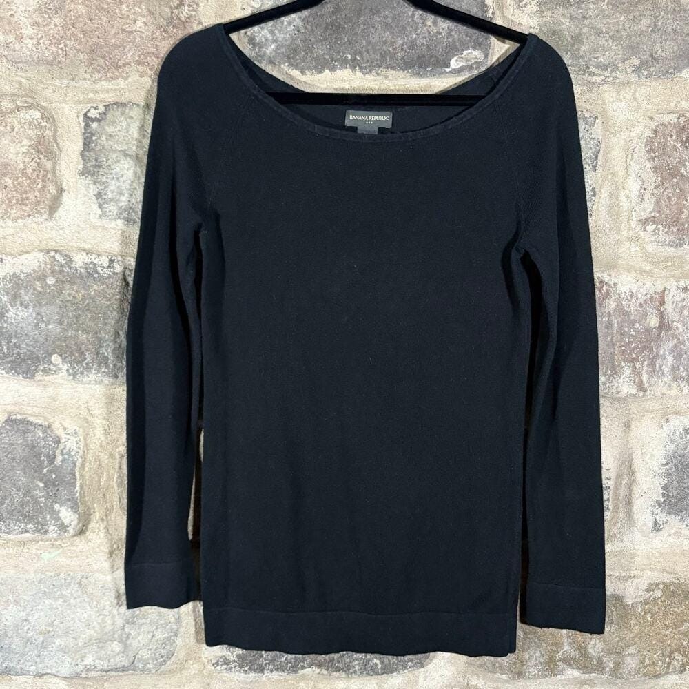 Banana Republic Womens Black Cotton Angora Blend Scoop Neck Raglan Sweater Small